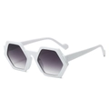 Modern white hexagonal sunglasses with gradient grey lenses for men and women - White Frame Gray Lens