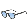 Classic round retro sunglasses with black frames and blue gradient lenses and rivets - Black Frame Gradient Blue Lens