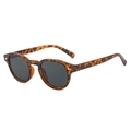 Retro round leopard print sunglasses for men with vintage silver rivet details - Leopard Frame Grey Lens