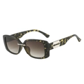 Retro square tortoiseshell sunglasses with brown gradient lenses and silver blade accents - Leopard Frame Gradient Brown Lens