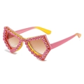 Pink and yellow gradient butterfly sunglasses with pink rhinestones for party wear - Pink Frame Tea Lens