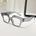 Fashionable semi-transparent grey-purple rectangular sunglasses with wide temples - Regular / Grey Frame Clear Lens