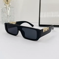 Retro square sunglasses in black with gold panther metal detail on the temple - Black Frame Grey Lens