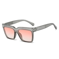Grey transparent oversized sunglasses with orange gradient lenses and crystal accents - Grey Frame / Pink Lens