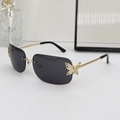Women's rimless butterfly sunglasses with grey rectangular lenses and gold metal temples - Gold Frame Grey Lens