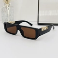 Retro black square sunglasses with brown lenses and a golden leopard metal temple detail - Black Frame Tea Lens