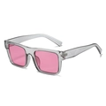 Fashion square sunglasses with transparent grey resin frames and bright pink lenses - Grey Frame / Pink Lens
