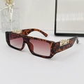 Tortoiseshell square sunglasses with gradient brown lenses and golden leopard decor - Leopard Frame Gradient Brown Lens