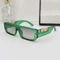 Vintage green rectangular sunglasses with golden leopard detail and gradient lenses - Green Frame Double Gray Lenses