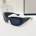 Modern black rectangle sunglasses with dark lenses and circular metal temple decoration - Black Frame Grey Lens