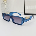 Rectangular transparent blue sunglasses with golden leopard ornament and gradient lenses - Blue Frame Gray Blue Lens
