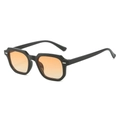 Square black sunglasses with light orange lenses and silver rivet accents - Black Frame Orange Lens