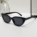 Classic black cat-eye sunglasses with dark grey lenses and minimalist sleek frames - Bright Black Frame Grey Lens