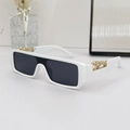 Retro rectangle sunglasses in white frame with gold leopard metal temple detail - White Frame Gray Lens
