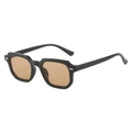 Vintage square sunglasses with black frame, brown tinted lenses and silver metal rivets - Black Frame Champagne Lens