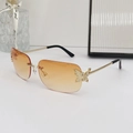 Frameless square butterfly sunglasses with orange gradient lenses and gold metal temples - Gold Frame Orange Lens