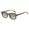 Retro square sunglasses with dark green lenses and tortoiseshell frame featuring silver studs - Leopard Frame Gradient Green Lens