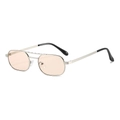 Retro double-bridge square sunglasses with silver metal frame and pink lenses - Regular / Regular Silver Frame Champagne Lenses