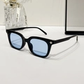 Modern black square sunglasses with translucent blue lenses and silver diamond rivets - Black Frame Blue Lens