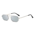 Retro narrow square sunglasses with silver double bridge metal frame and grey lenses - Regular / Standard (Incl. 13% Tax) Silver Frame Silver Mirror Lenses