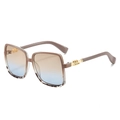 Oversized nude square sunglasses with tortoiseshell accents and gradient lenses - Khaki Blue Frame Tea Blue Lenses