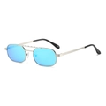 Modern double bridge square sunglasses with silver metal frame and blue mirrored lenses - Regular / Regular (Incl. 13% VAT) Silver Frame & Blue Lens