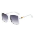 White oversized square sunglasses with gradient lenses and golden metal temples - White Frame Gray Lens