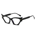 Modern retro cat-eye sunglasses in glossy black with golden shield accents - Regular / Standard Black Frame Clear Lenses