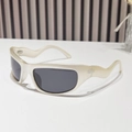 Y2K futuristic oversized wrap sunglasses with wavy temples and dark lenses - Regular / Standard Jelly Yellow Frame with Grey Lenses