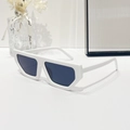Modern white geometric sunglasses with dark blue lenses for women street fashion wear - White Frame Gray Lens