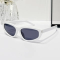 Retro cat-eye sunglasses with white frames and dark gray lenses featuring silver metal accents - White Frame Gray Lens