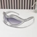 Y2K futuristic oversized sunglasses with wavy transparent grey frames and purple lenses - Grey Frame Light Grey Lens