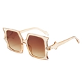Square amber tortoiseshell oversized sunglasses with brown gradient lenses - Champagne Frame Double Tea Lens