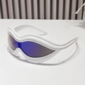 Y2K sporty sunglasses with white wavy frame and purple reflective wrap lenses - White Frame Blue Lens