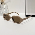 Lunettes de soleil hexagonales chic avec monture crème et verres marron foncé pour femme - Standard / Lunettes à verres thé unis monture kaki standard