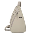 Unisex beige nylon crossbody chest bag with adjustable strap and LSNR logo on white background - Khaki