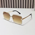 Luxurious rimless square sunglasses with brown gradient lenses and white rhinestones - Regular / Gradient Tea