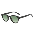 Retro round black sunglasses with green gradient lenses and silver diamond rivets - Black Frame Gradient Green Lens