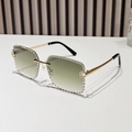 Lunettes de soleil carrées sans monture avec verres dégradés verts et strass blancs - Standard / Vert Dégradé