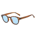 Retro round tortoise shell sunglasses for men with light blue lenses and silver hardware - Leopard Frame Blue Lens
