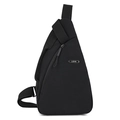 Waterproof black nylon crossbody chest bag with asymmetrical zip and silver metal logo - Black