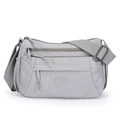 Borsa a tracolla in nylon grigio chiaro con tasche multiple e tracolla regolabile - Grigio