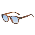 Retro round tortoise shell sunglasses with blue gradient lenses and silver metal rivets - Leopard Frame Gradient Blue Lens