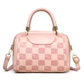 Borsa a mano Boston rosa con motivo a scacchi kmJm e tracolla rimovibile - Rosa