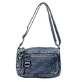 Verstellbare blaue Denim-Umhängetasche mit Reißverschlüssen und Vintage-Waschung - Blau