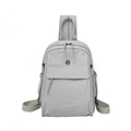 Minimalist light grey waterproof nylon crossbody backpack with round logo and zipper detail - Light Gray