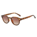 Retro round leopard print sunglasses with brown gradient lenses and silver accents - Leopard Frame Gradient Brown Lens