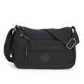Borsa a tracolla leggera in nylon nero da donna con scomparti multipli e tracolla regolabile - Nero