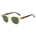 Classic round retro sunglasses with champagne frames and leopard print temples - Yellow Frame Dark Green Lens (Leopard Legs)