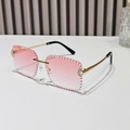 Rimless square sunglasses featuring pink gradient lenses and sparkling crystal rhinestones - Regular / Regular Gradient Pink Lenses